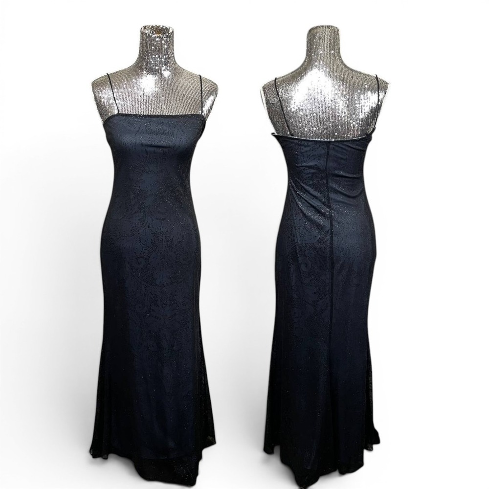 Laundry by Shelli Segal Vintage 90s‎ Black Mesh Maxi Slip Dress Size 4 NWT